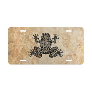 ON SALE, Black Celtic Frog Vanity Plate Tan