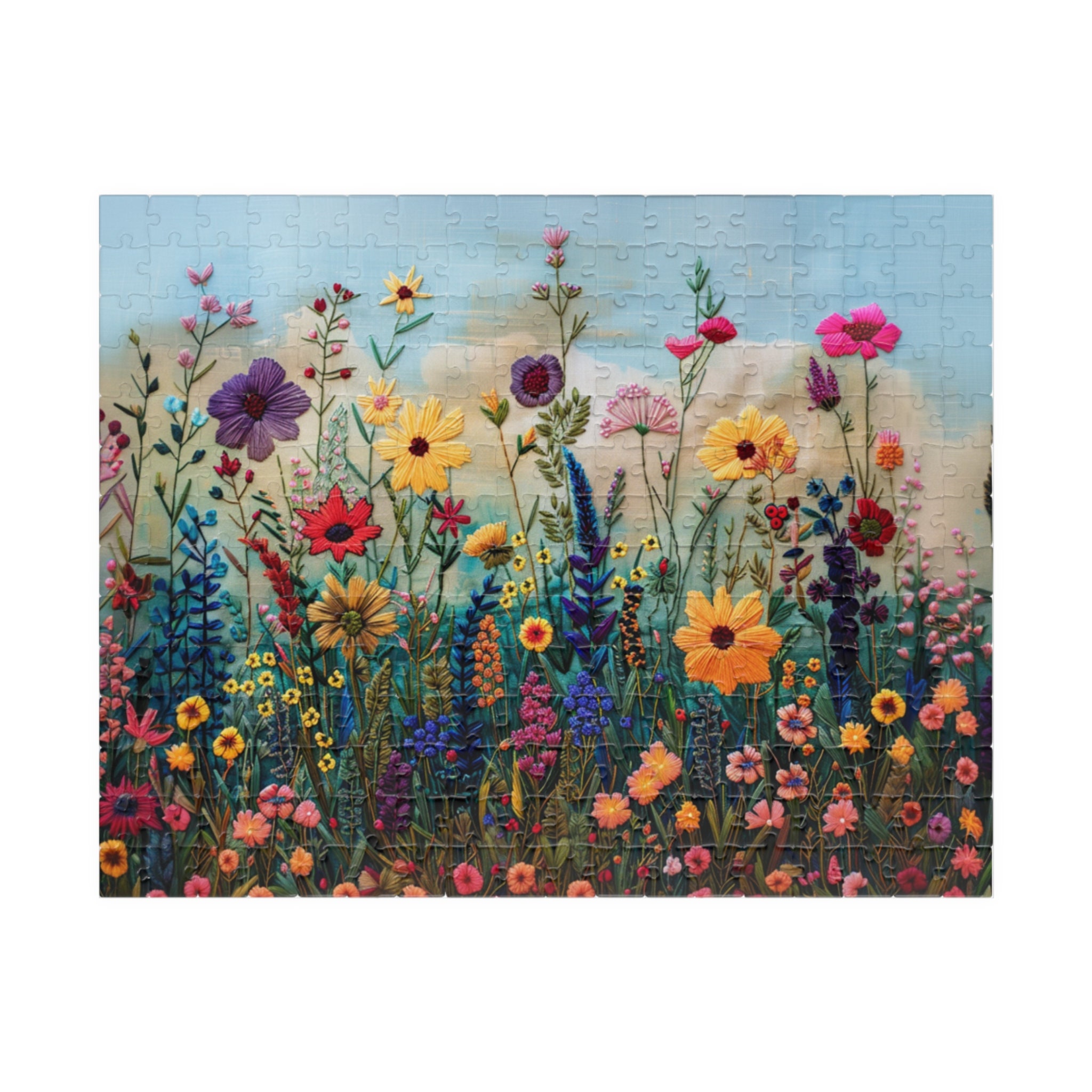 Embroidered Wildflower Puzzle: Colorful Floral Jigsaw (110-1014