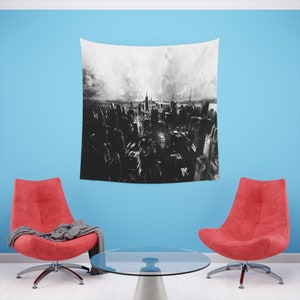 Cityscape Printed Wall Tapestry, Black and White, New York image 2