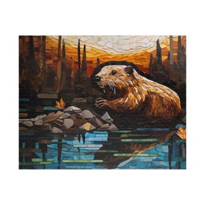 ON SALE, Beaver Puzzle (110, 252, 520, 1014-piece) Making a Damn, Animal Puzzle, Adult Puzzle, Jigsaw Puzzle, Brain Teaser Game