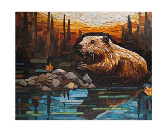 ON SALE, Beaver Puzzle (110, 252, 520, 1014-piece) Making a Damn, Animal Puzzle, Adult Puzzle, Jigsaw Puzzle, Brain Teaser Game