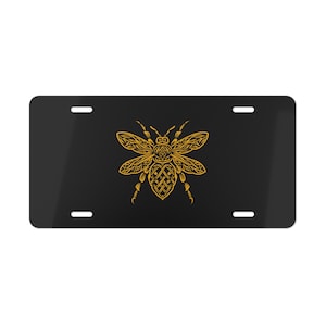 ON SALE, Yellow Bee Vanity Plate Celtic Black