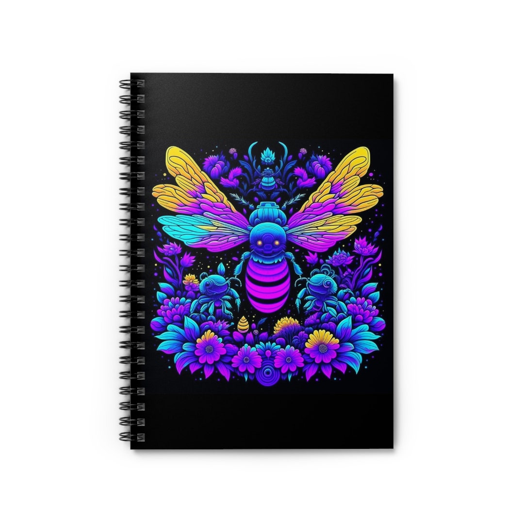 Insect Notebook Bee Insect Spiral Notebook - Ruled Line, Neon, Black, Colorful Bug Art ...