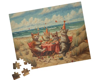 Cat Party Beach Puzzle (110 252 520 1014-piece) Jigsaw Puzzle Brain Teaser Gift for Puzzle Lovers Fun Indoor Hobby Buy Multiple Gift