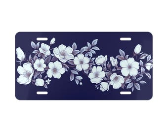Flower Vanity Plate Navy Dark Blue Decorative Front Car Vanity Plate Aluminum License Plate Car Exterior Decor Gift Buy Multiple