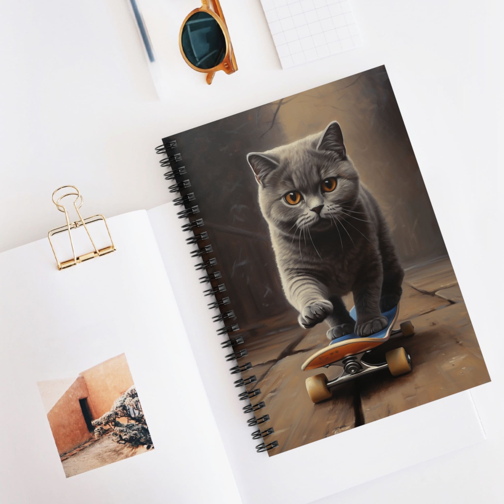 Grey Cat Notebook British Shorthair Art Spiral Notebook - Ruled Line ...
