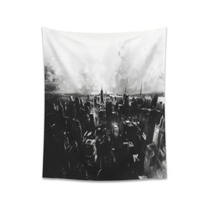 Cityscape Printed Wall Tapestry, Black and White, New York image 7