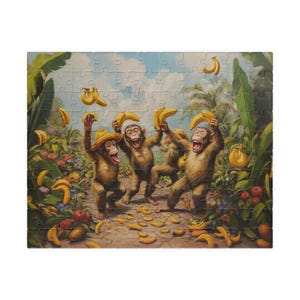 Monkey Puzzle: Playful Monkeys with Bananas Chipboard Jigsaw Animal Jigsaw Puzzle Animal Game Gift for Puzzle Lovers Fun Indoor Hobby