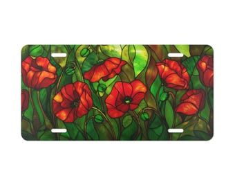 Placa decorativa de vidrieras con diseño de flores rojas