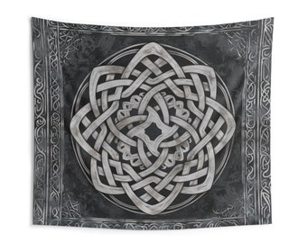 Celtic Mandala Wall Tapestry: Grey Indoor Decor