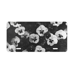 ON SALE, Pansies Vanity Plate Black White Floral
