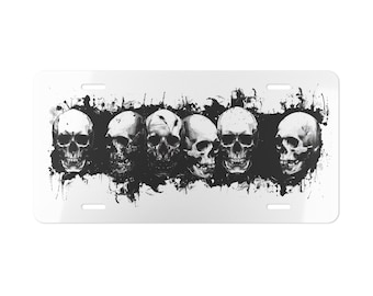 Skull Vanity Plate, Black and White, Gothic, Punk, Emo, Car