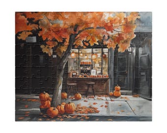 Fall Coffee Shop Street Puzzle (110 252 520 1014-piece) Jigsaw Puzzle Brain Teaser Fall Jigsaw Puzzle Fall Game Fall Puzzle