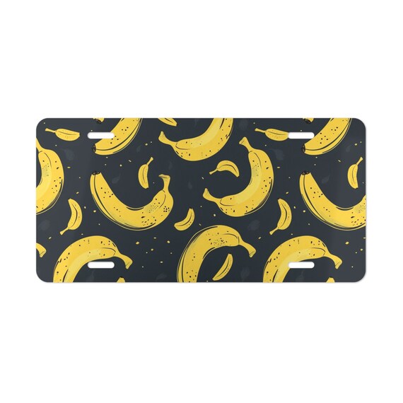 Banana Pattern Aluminum Vanity Plate - Yellow & Black Adult Gift Teen Birthday Vehicle Accessories metal sign auto tag Xmas Present