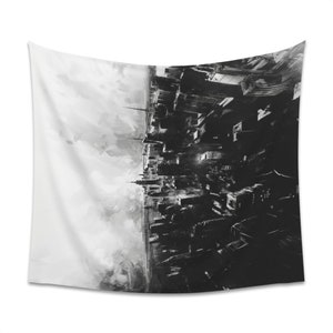 Cityscape Printed Wall Tapestry, Black and White, New York image 10