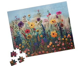 Embroidered Wildflower Puzzle: Colorful Floral Jigsaw (110-1014