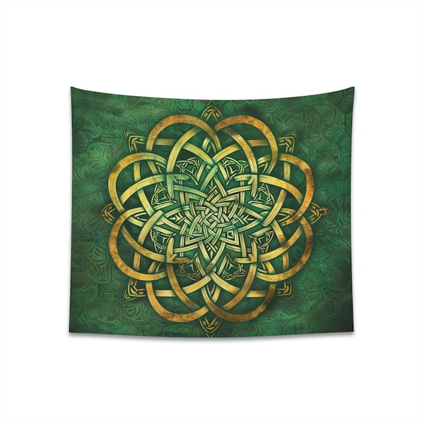 Green Yellow Celtic Knot Printed Wall Tapestry