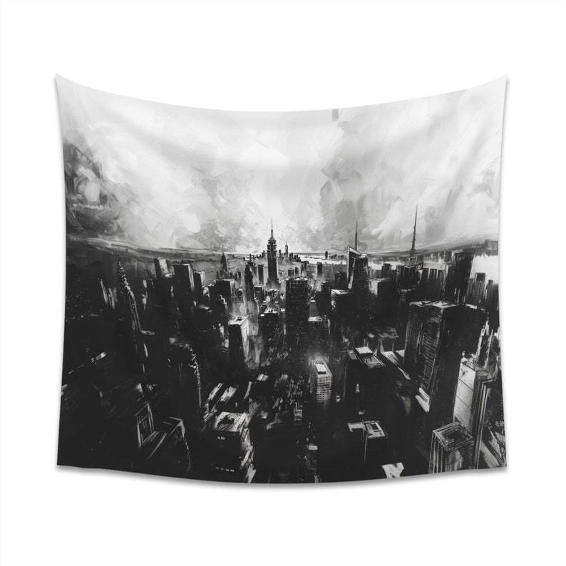 Cityscape Printed Wall Tapestry, Black and White, New York image 8