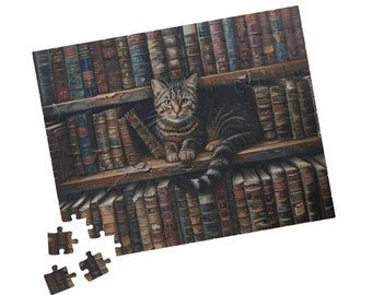 Cat Library Shelf Puzzle (110 252 520 1014-piece) Jigsaw Puzzle Brain Teaser Gift for Puzzle Lovers Fun Indoor Hobby Buy Multiple Gift