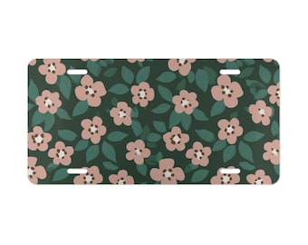 Pink Floral Vanity Plate Green Pink Botanical Car Decor Flower Theme Nature Decoration Option to Buy Multple Gift Idea