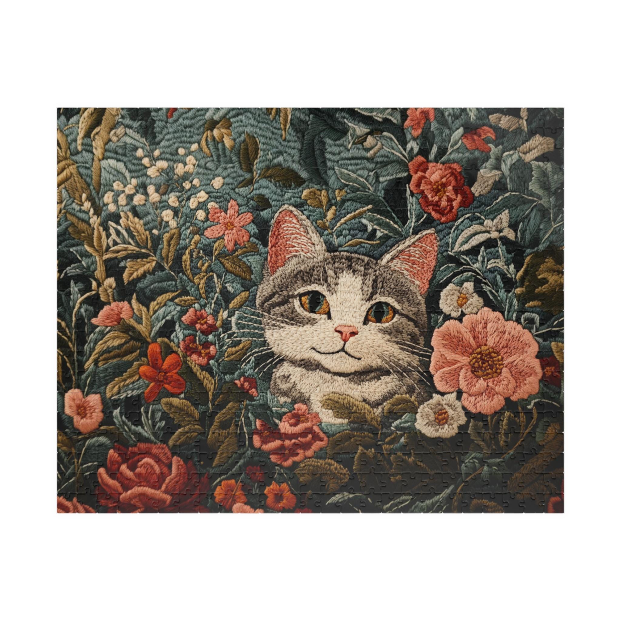 Grey Cat Floral Embroidery Puzzle (110-1014 Piece), Quilter Gift