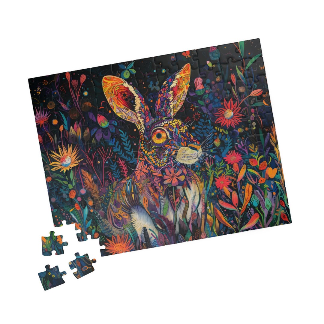 Colorful Rabbit Jigsaw Puzzle: Floral Brain Teaser - Etsy