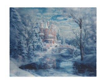 Winter House on River Puzzle (110 252 520 1014-piece) Winter Jigsaw Puzzle Christmas Jigsaw Puzzle Gift for Puzzle Lovers Buy Multiple Gift