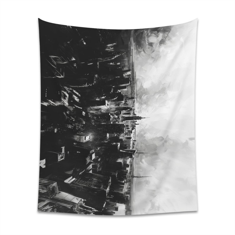 Cityscape Printed Wall Tapestry, Black and White, New York image 9