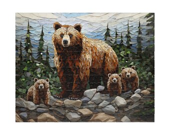 絵画。原画【Bear bought bread】 Bear and Cubs Jigsaw Puzzle: Mosaic Art Brain Teaser - Etsy