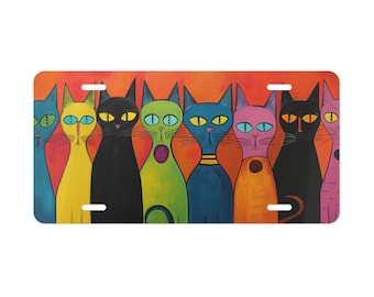 Kleurrijke katten aluminium kentekenplaat: nieuwigheid make-upplaat huwelijkscadeau jubileum cadeau volwassen tiener verjaardag kerstcadeau idee autolabel