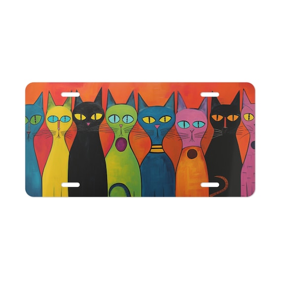 Colorful Cats Aluminum License Plate: Novelty Vanity Plate Wedding