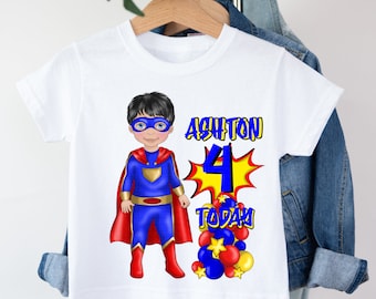 Boy Personalised Birthday T-shirt Toddler 2nd Birthday 3rd 4th 5th 6th Super Boy Kid Son Grandson Nephew Age T-shirt Little Hero