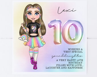 Personalized 10th Birthday Card For Daughter, Granddaughter, Niece, Or Sister - Purple