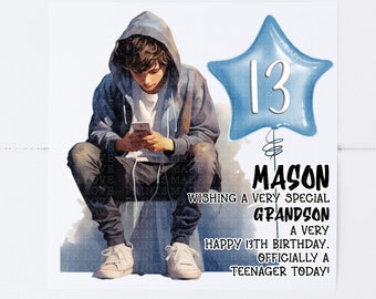 Personalised 13th birthday card Officially a Teenager phone boy son | grandson | nephew  | brother | friend 2035