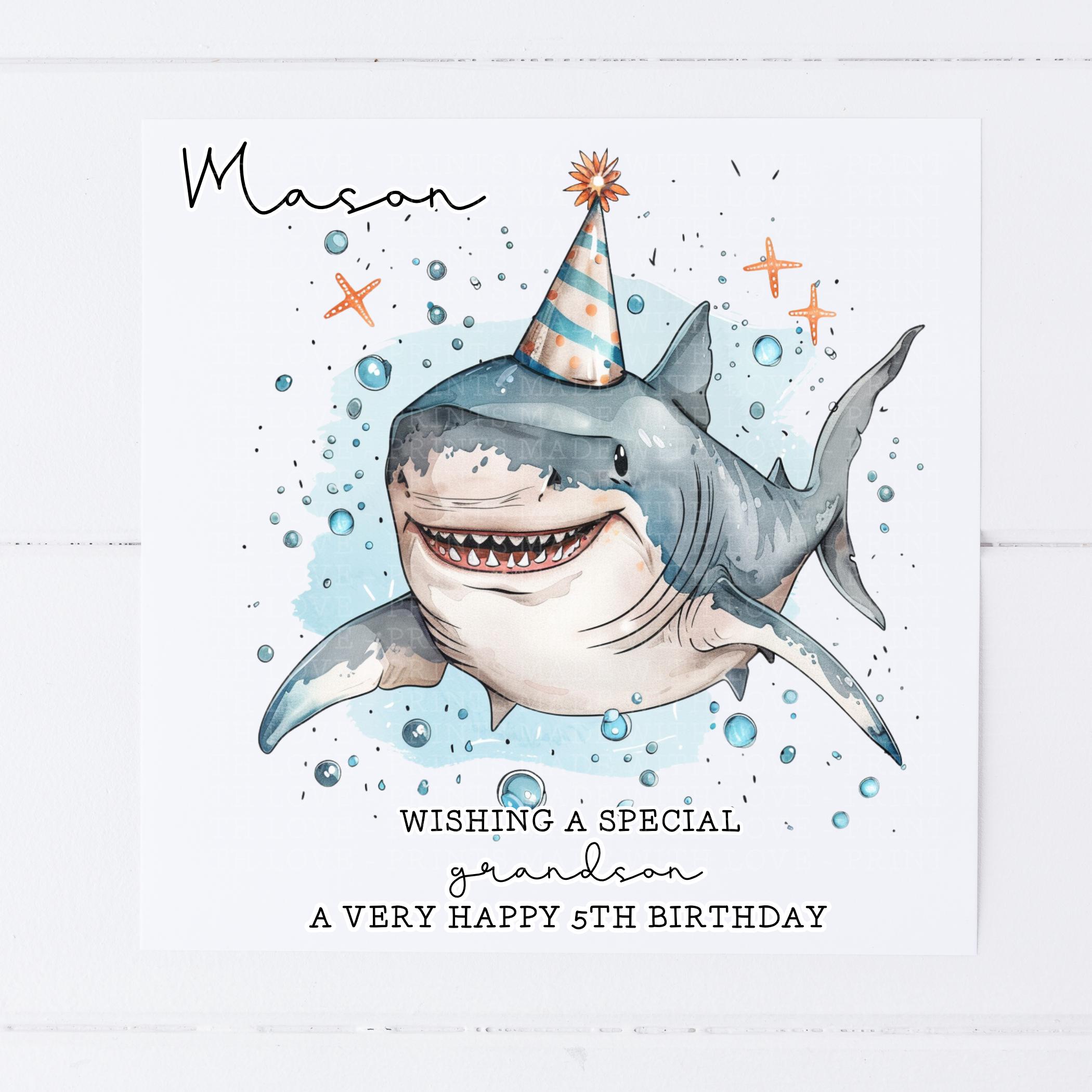 Personalised Baby Shark Birthday Card – For Granddaughter, Son, Nephew, Daughter – A5 With Envelope