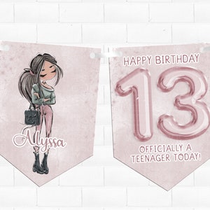 Personalised 13th birthday  bunting officially a teenager party banner decor decorations
