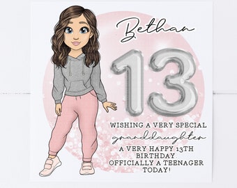 Personalised 13th birthday card | casual clothes | officially a teenager | granddaughter | daughter | sister | friend | cousin | niece 1758