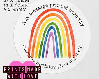 Rainbow party stickers , birthday party , gift labels , party bag stickers , sweet cone labels , heart , rainbow labels . pride , cat heart