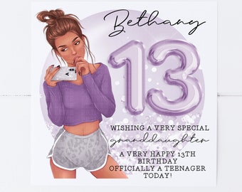 Personalised 13th birthday card | teenager card | officially a teenager | granddaughter | daughter | sister | friend | cousin | niece 14th