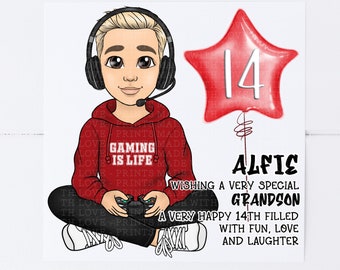 Personalised gamer grandson birthday card | 10th 11th 12th 23th 14th 15th 16th  birthday | son | grandson | nephew  | brother | friend 1657