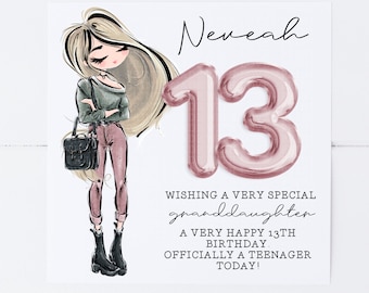 Personalised 13th birthday card | teenager card | officially a teenager | granddaughter | daughter | sister | friend | cousin | niece 1478