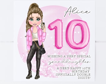 Personalised 10th birthday Granddaughter Selfie Double Digits Tenth Birthday Daughter Sister Cousin Friend Girl Card 8th 9th 11th 12th 1851