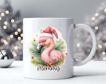 Personalised Christmas Flamingo mug , Festive mug , flamingo gift , Mum gift , Friend , gift , any name , gifts for her for him 4 images