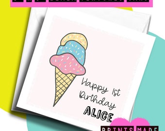 Personalised card , Ice cream Birthday card , Congratulations New baby card , Thinking of you card , Missing You card , Christening Card