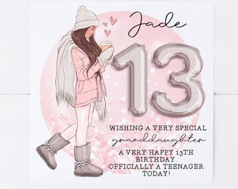 Personalised 13th birthday card | Winter birthday | officially a teenager | granddaughter | daughter | sister | friend | cousin | niece 1606