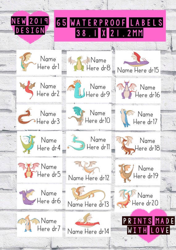 Dragon Name Labels / Waterproof Labels / School Labels / - Etsy