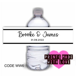 Wedding water bottle labels , personalised , personalized , favour boxes , Black white wedding colour for theme , Hen  night , monochrome