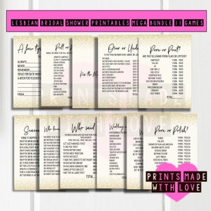 Lesbian bridal shower games , hen night games , hen do , bachelorette party , mega bundle , instant download , printable , JPG PDF , gold