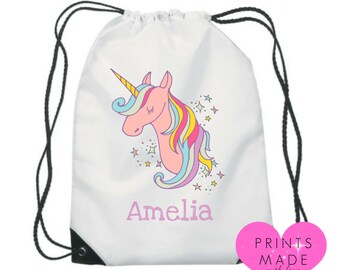 Personalised unicorn swim bag / pump bag / gym bag / school bag / PE bag / kids / children