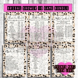 Leopard print bridal shower 10 games bundle - mega bundle - hot pink - animal print -  bachelorette party - Mr and Mrs - Bride and Groom